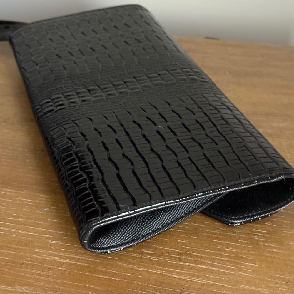 Crocodile Pattern Women Clutch Purse Envelope Bag Black - Picture 4 of 8